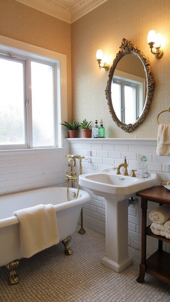 antique brass enhances bathroom themes
