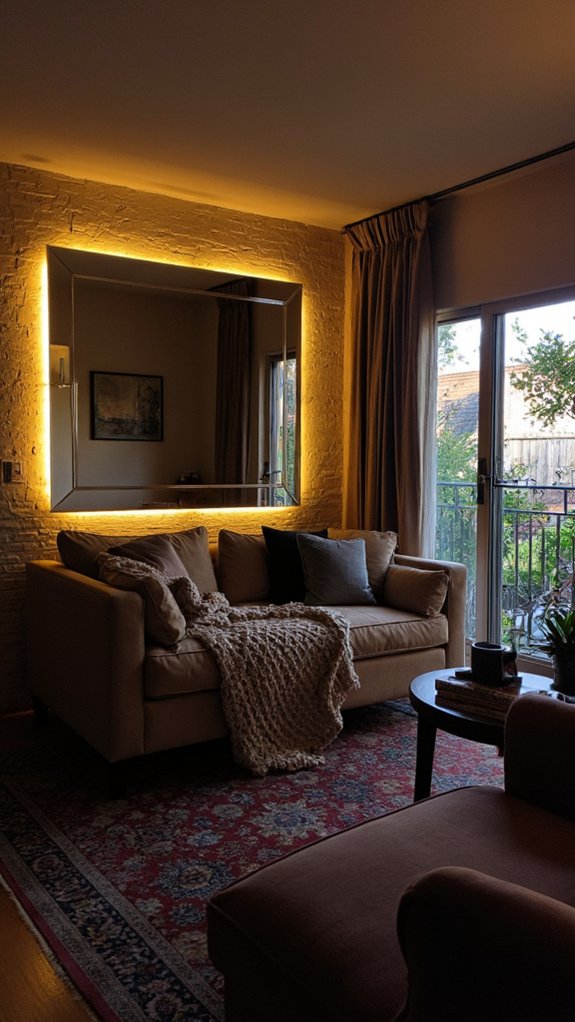 backlit mirrors enhance ambiance