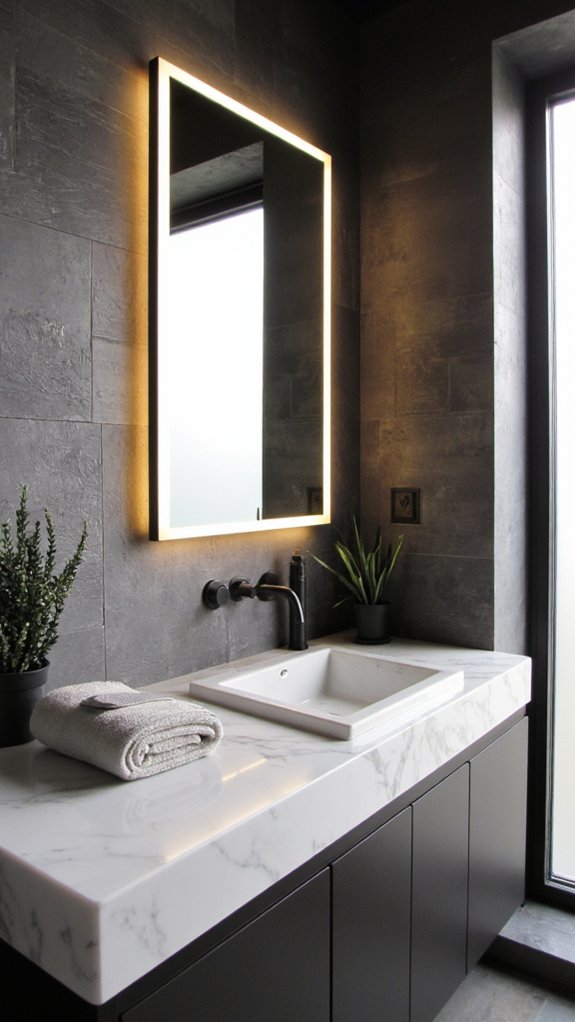 backlit mirrors enhance ambiance