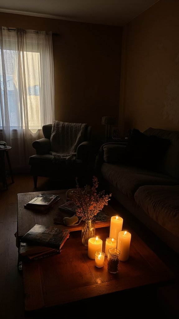 candlelit cozy living room