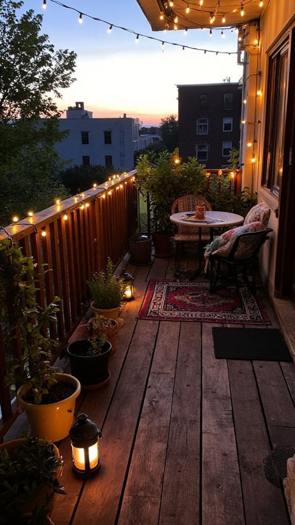 cozy illuminated balcony retreat