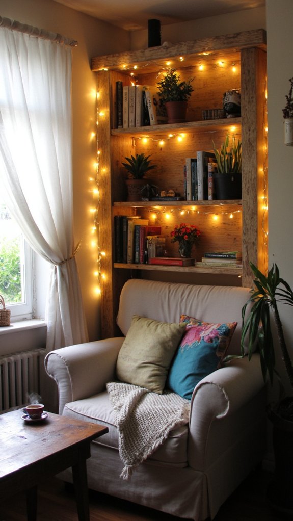 cozy nook with fairy lights