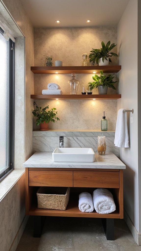 illuminated shelves enhance aesthetics