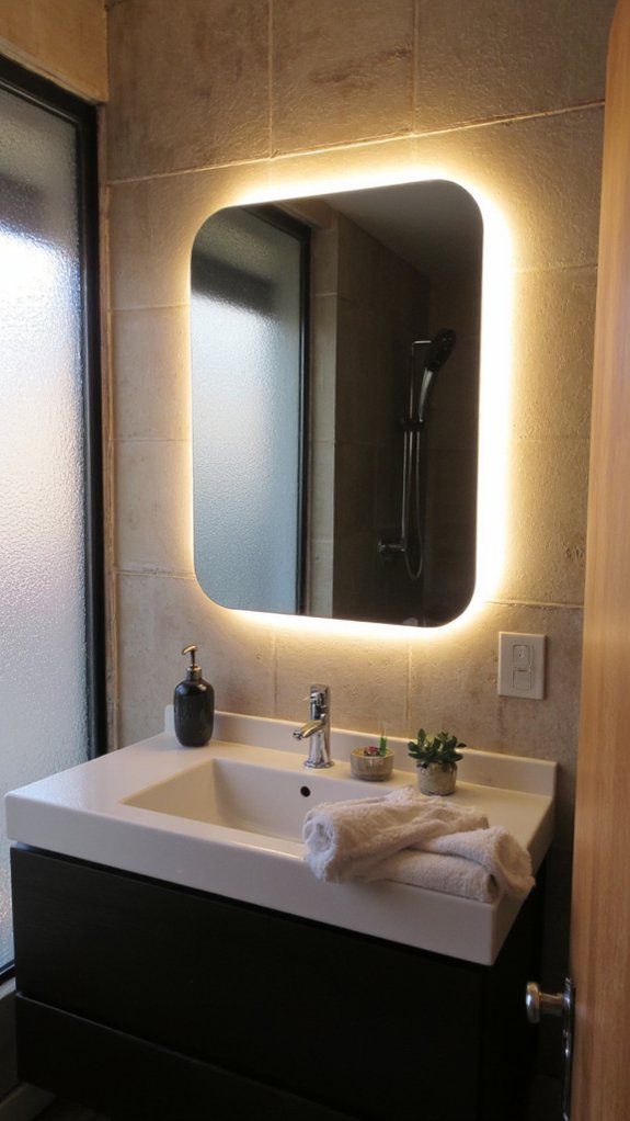 modern backlit mirror installation