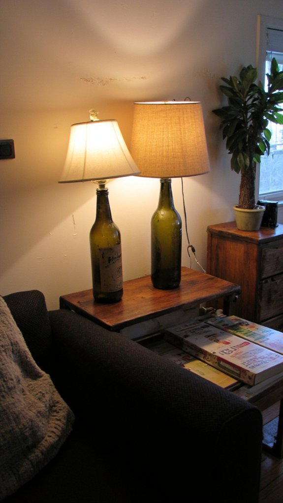 repurposed bottles as lamps