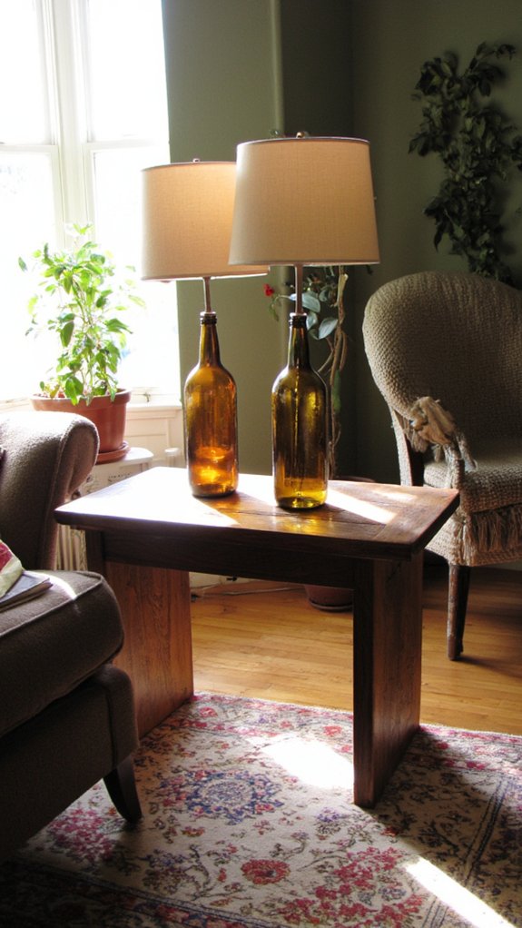 vintage bottles as lamps