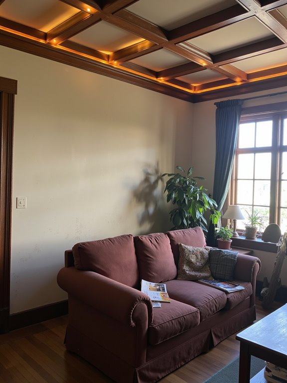 ambient lighting enhances coffered ceilings