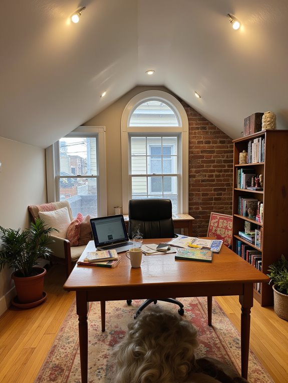 balanced recessed lighting workspace