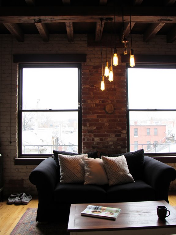 beamed ceilings with statement lighting