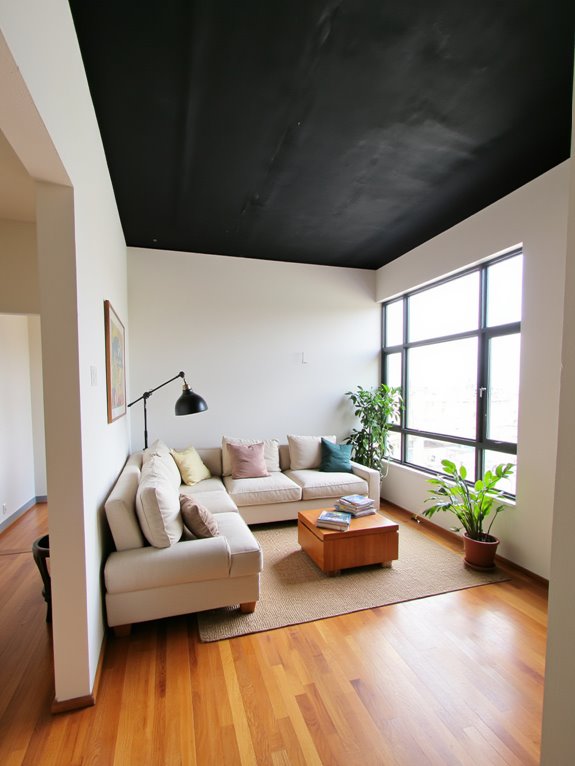 bold contrast with dark ceilings