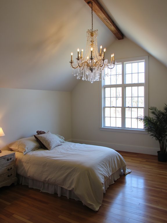 chandelier elevates bedroom ambiance