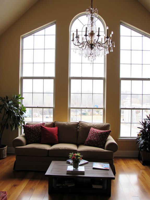 chandeliers elevate vaulted ceilings