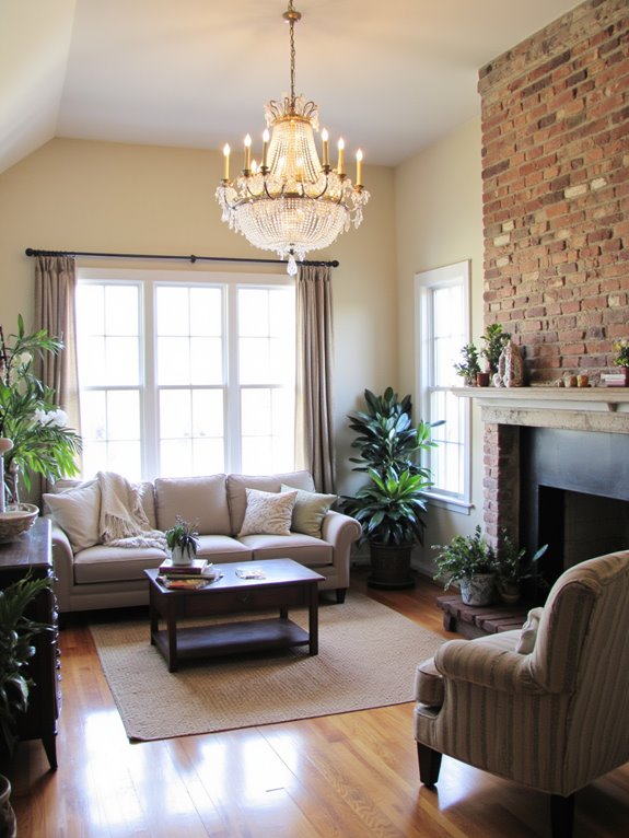 chandeliers enhance vaulted ceilings