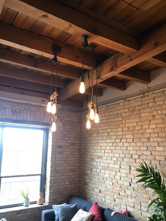 rustic beams and lights
