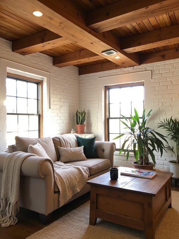 rustic beams with lighting