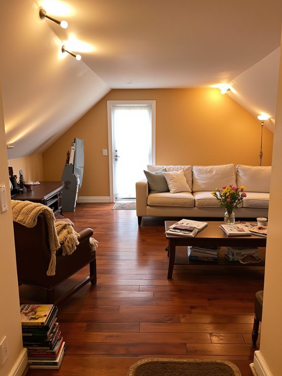 sconces enhance angled ceilings