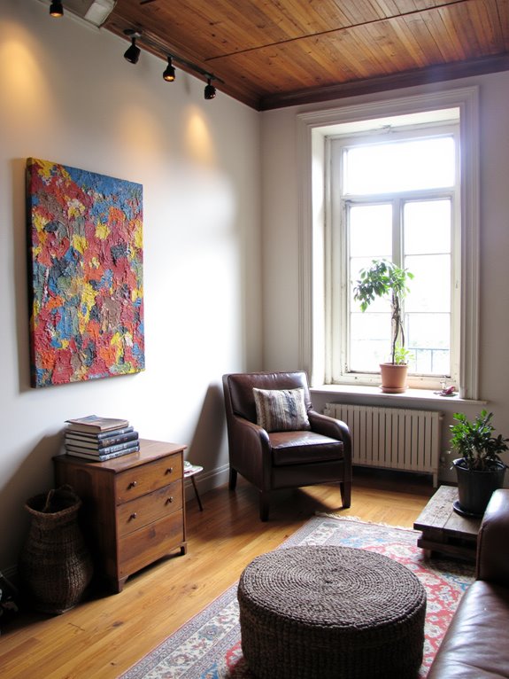 wooden spotlights enhance artwork