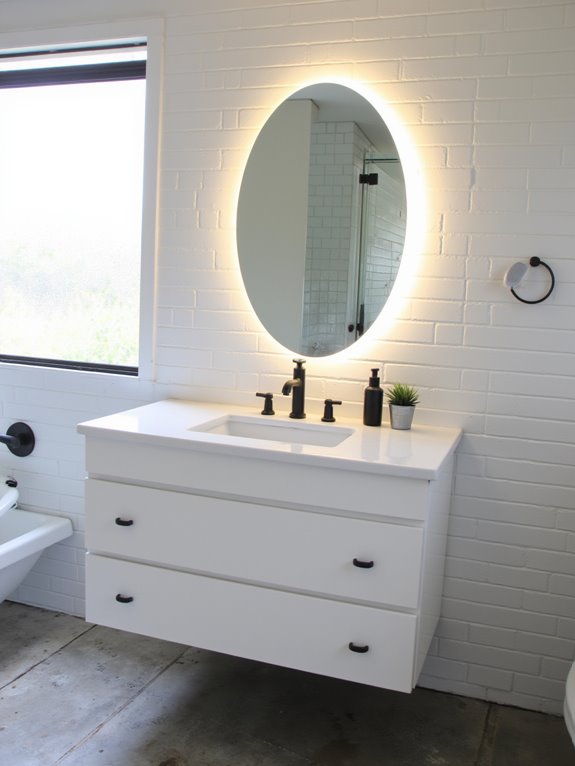 backlit mirror enhances ambiance