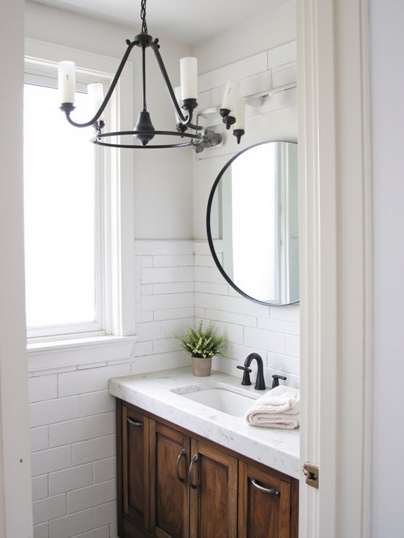 chandeliers elevate bathroom aesthetics