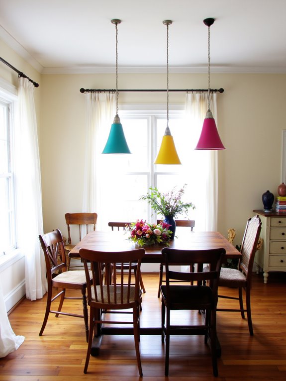 colorful pendant lighting accentuates