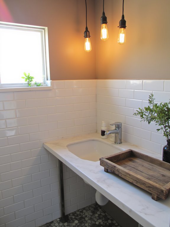 cozy bathroom with edison bulbs