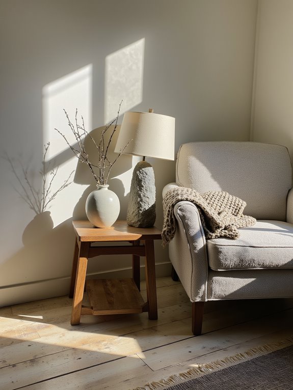 japandi decor stone lamps