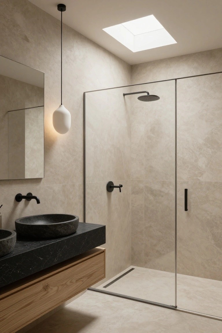 White Pendant Over the Bathroom Sink