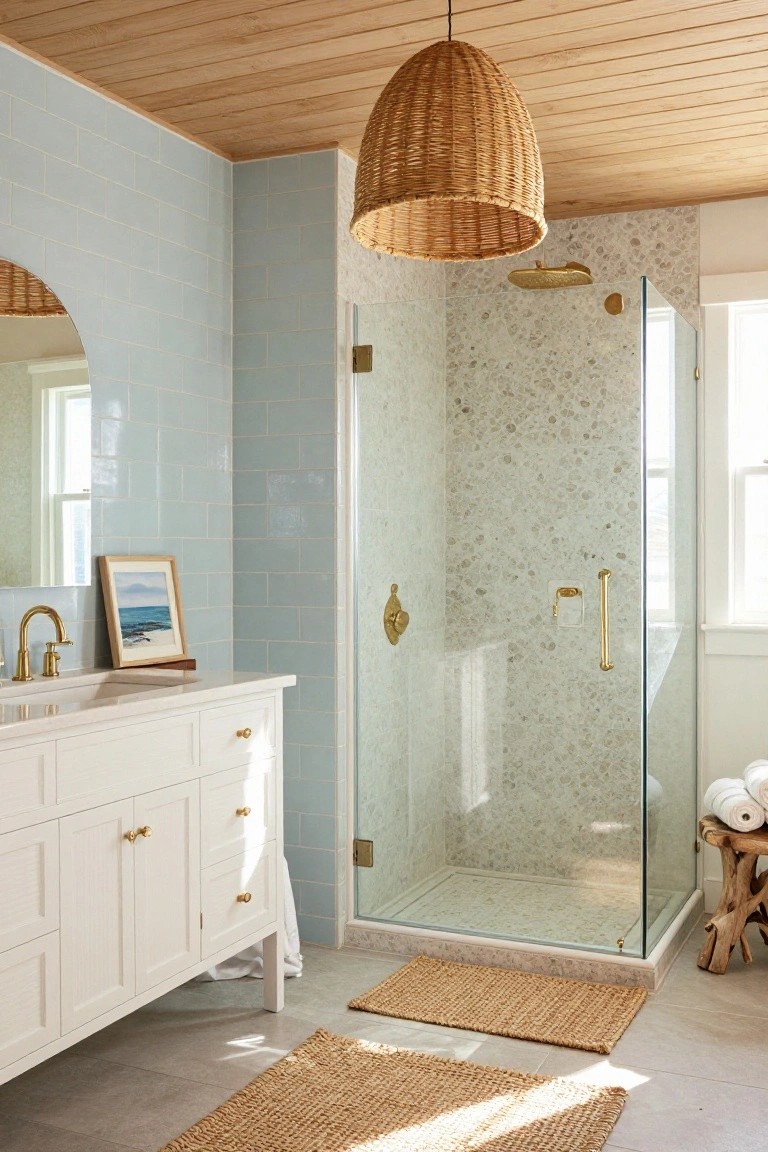 Woven Pendant Light in Coastal Bathrooms