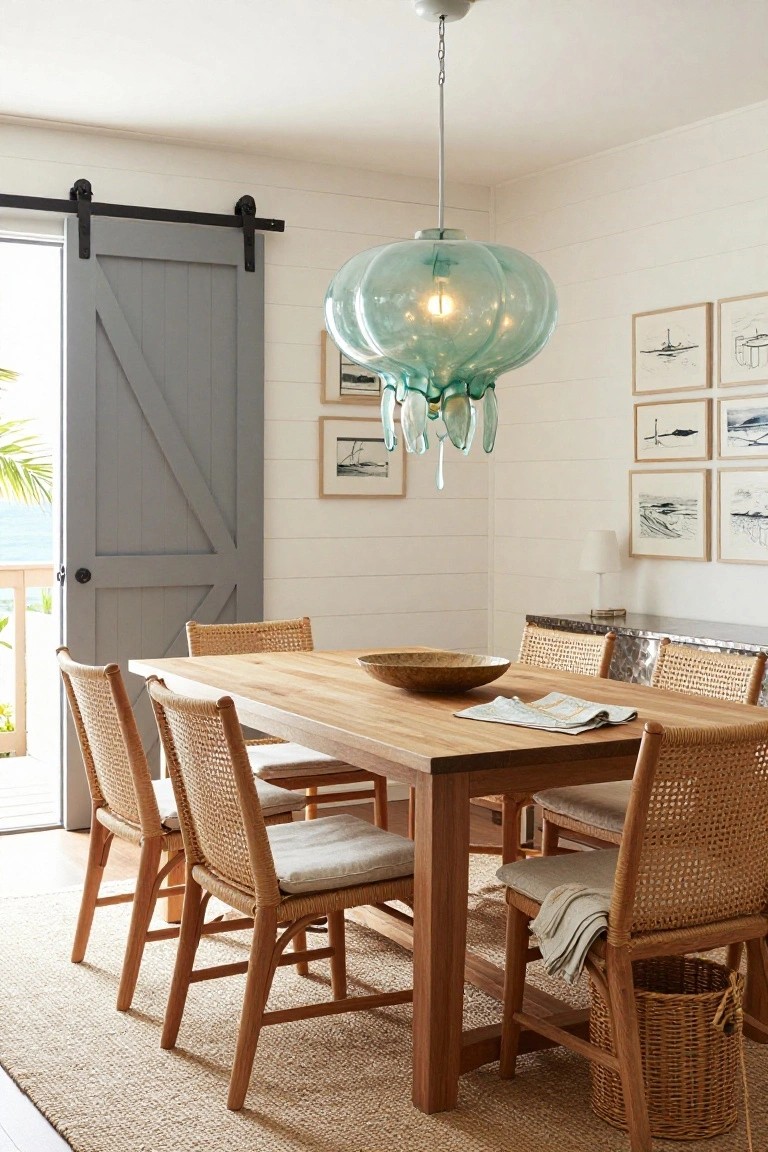 Oversized Teal Pendant Over Dining Table