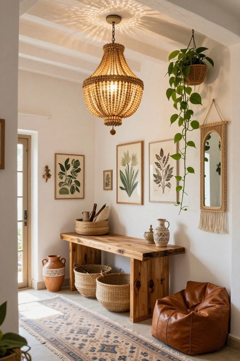 Natural Rattan Chandelier in Vaulted Entryways